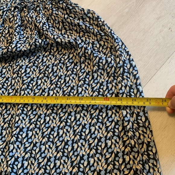 Max Studio black‎ blue dresss tie front neck sz L elastic waist midi fit & flare - Picture 14 of 14